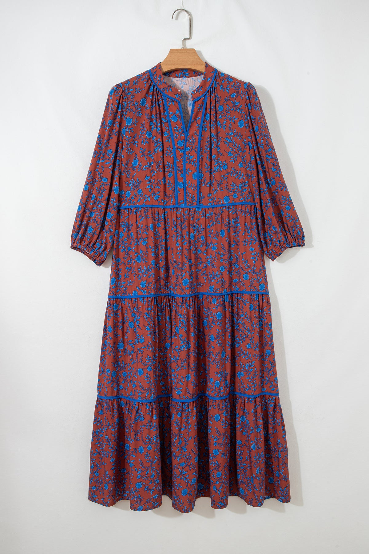 KaleaBoutique Comfortable 3/4 Puff Sleeve Tiered Loose Floral Dress - KaleaBoutique.com