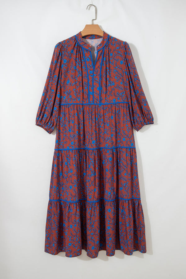 KaleaBoutique Comfortable 3/4 Puff Sleeve Tiered Loose Floral Dress - KaleaBoutique.com