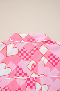 KaleaBoutique Comfortable Heart Print Shirt Style Silky Short Pajama Set - KaleaBoutique.com