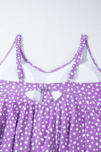 Plus Size Polka Dot Print Ruffled Knotted V Neck Tankini Set - KaleaBoutique.com