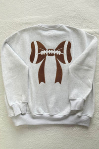 KaleaBoutique Comfortable Chenille Embroidered Rugby Bow Game Day Oversized Sweatshirt - KaleaBoutique.com