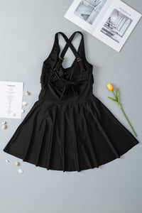 KaleaBoutique Stylish Crisscross Straps Tie Back Flared One Piece Swimsuit - KaleaBoutique.com