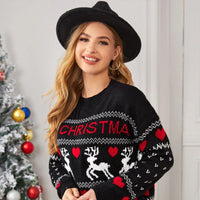 Women's Reindeer and Hearts Christmas Pullover Sweater - KaleaBoutique.com