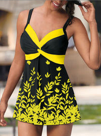 Women's Leaf-Print Twist-Front Skirted Tankini Set - KaleaBoutique.com