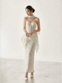 Strapless Corset Lace Midi Dress With Detachable Ruffled Overlay - KaleaBoutique.com