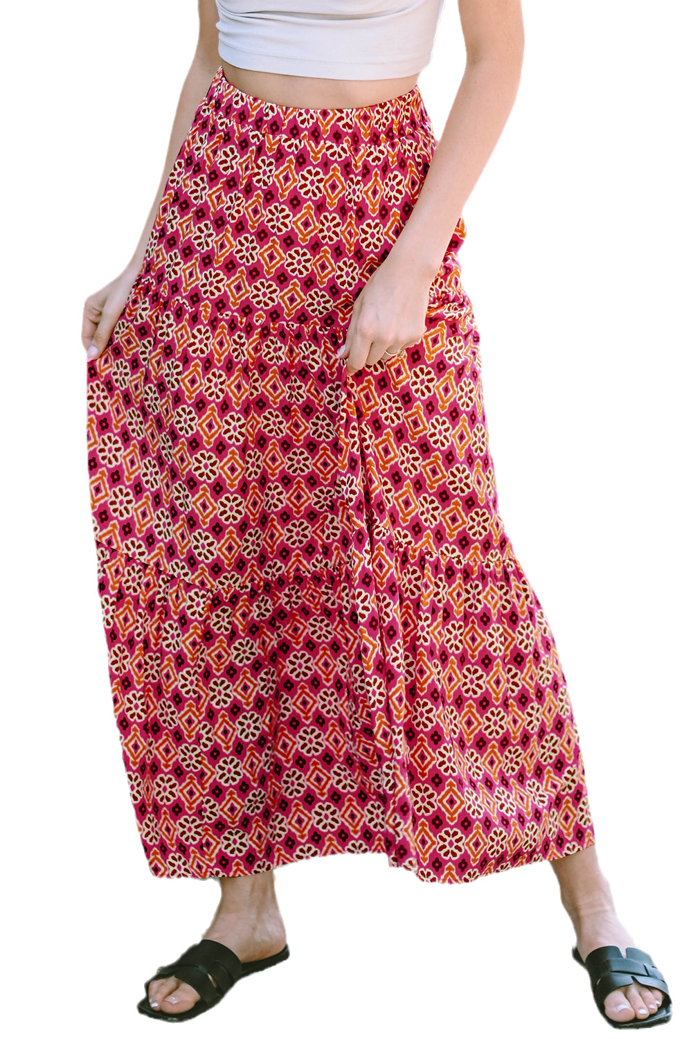 KaleaBoutique Vintage Boho Floral Print Tiered Maxi Skirt - KaleaBoutique.com