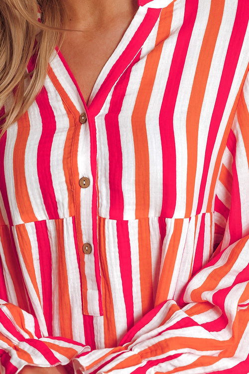 KaleaBoutique Stylish Balloon Sleeve Notched V Neck Buttoned Front Blouse - KaleaBoutique.com