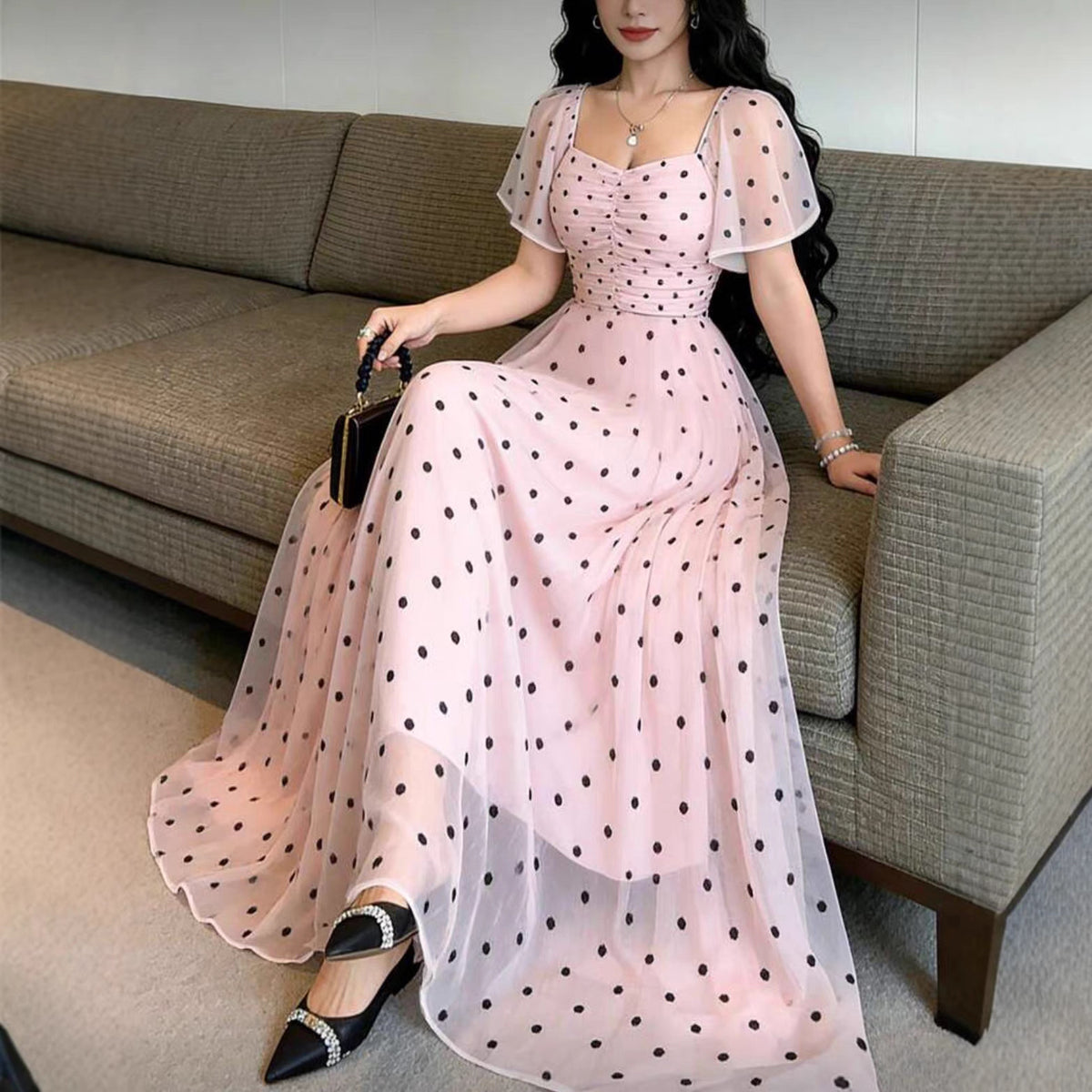 Women's Printed Flutter-Sleeve Ruched-Bodice Maxi Dress - KaleaBoutique.com