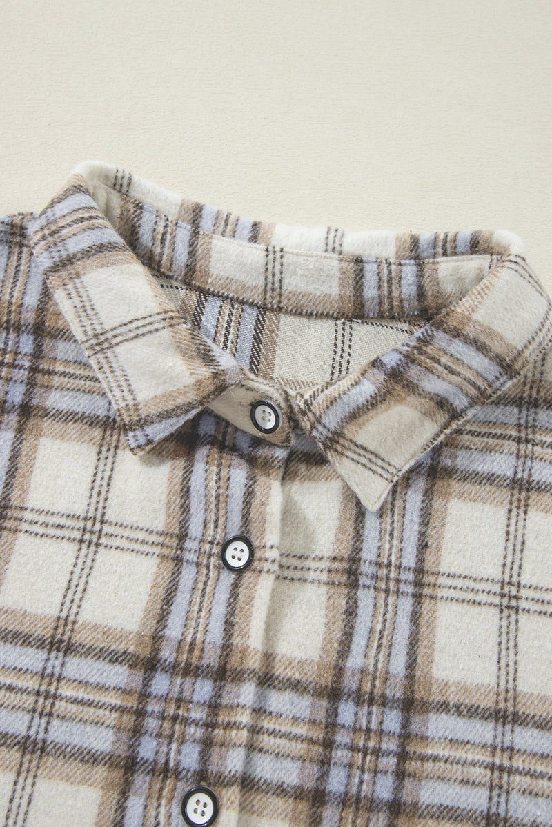 KaleaBoutique White Plaid Print Tunic Plus Size Shacket with Slits - KaleaBoutique.com