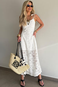 KaleaBoutique Stylish Tie Spaghetti Straps Floral Lace Overlay Long Dress - KaleaBoutique.com