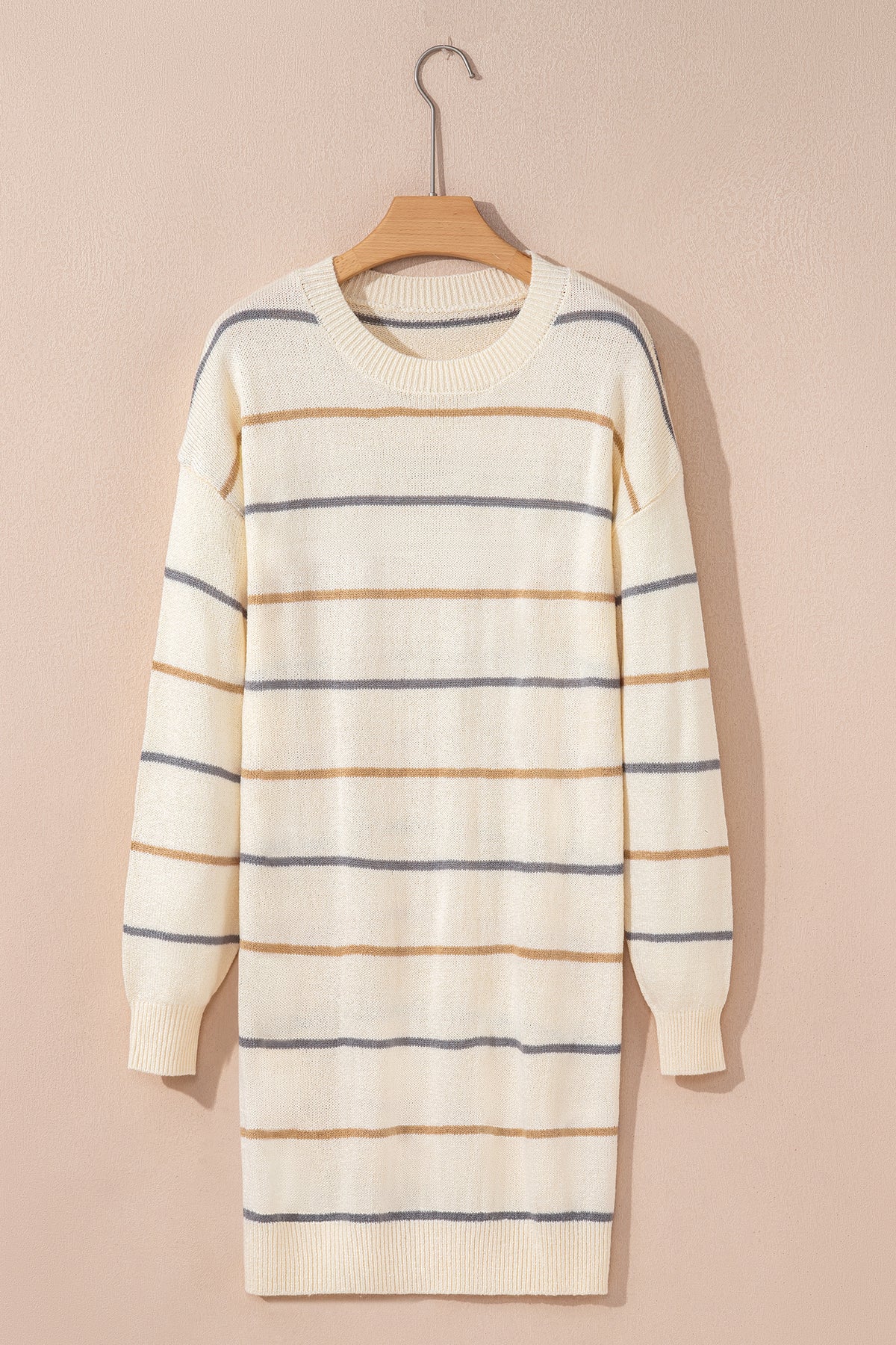 KaleaBoutique Comfortable Striped Print Drop Shoulder Shift Sweater Mini Dress - KaleaBoutique.com