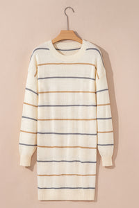 KaleaBoutique Comfortable Striped Print Drop Shoulder Shift Sweater Mini Dress - KaleaBoutique.com