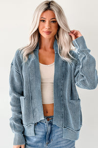 KaleaBoutique Stylish Mineral Wash Exposed Seam Patchwork Knit Open Sweater Cardigan - KaleaBoutique.com