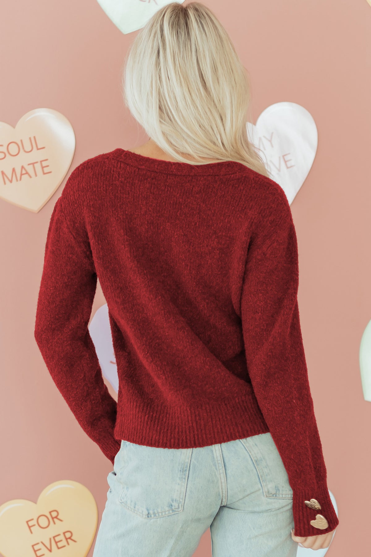 KaleaBoutique Comfortable Heart Metal Button V Neck Cardigan Sweater - KaleaBoutique.com