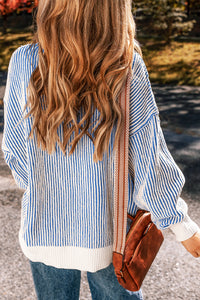KaleaBoutique Stylish Striped Textured Knit Contrast Edge Loose Sweater - KaleaBoutique.com