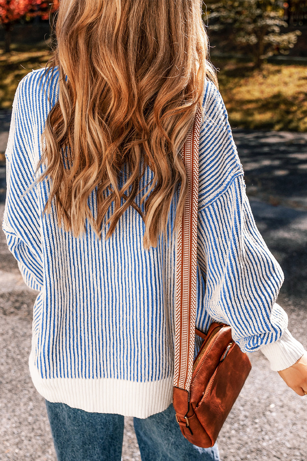 KaleaBoutique Stylish Striped Textured Knit Contrast Edge Loose Sweater - KaleaBoutique.com