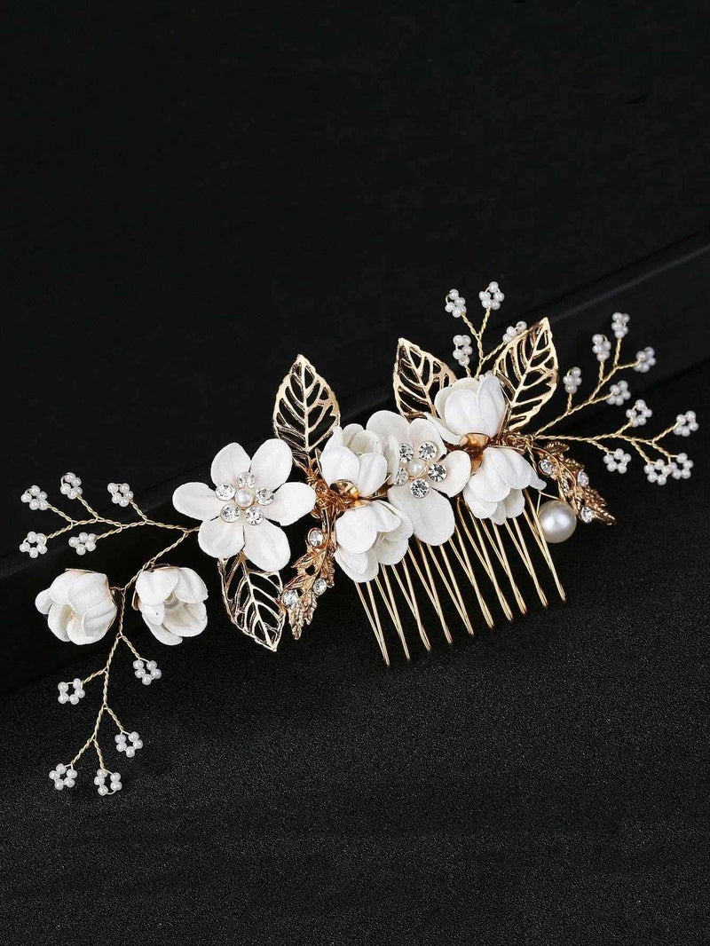 White Flower Bridal Hair Comb, Bridesmaid Floral White Hairpieces, Wedding White Flower Wire Hairpins - KaleaBoutique.com