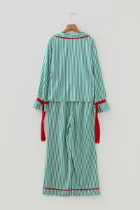 KaleaBoutique Comfortable Contrast Velvet Trim Bow Knot Waist 2pcs Pajama Set - KaleaBoutique.com
