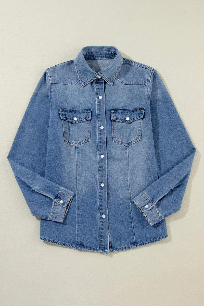 KaleaBoutique Flap Pockets Slim Buttoned Denim Shirt - KaleaBoutique.com