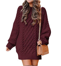 Women's Round-Neck Cable-Pattern Balloon-Sleeve Sweater Dress - KaleaBoutique.com