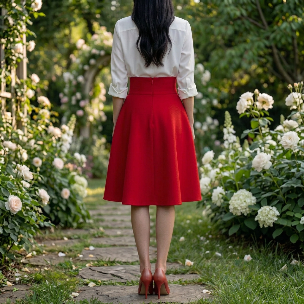 Women's High-Waist Flared A-Line Midi Skirt