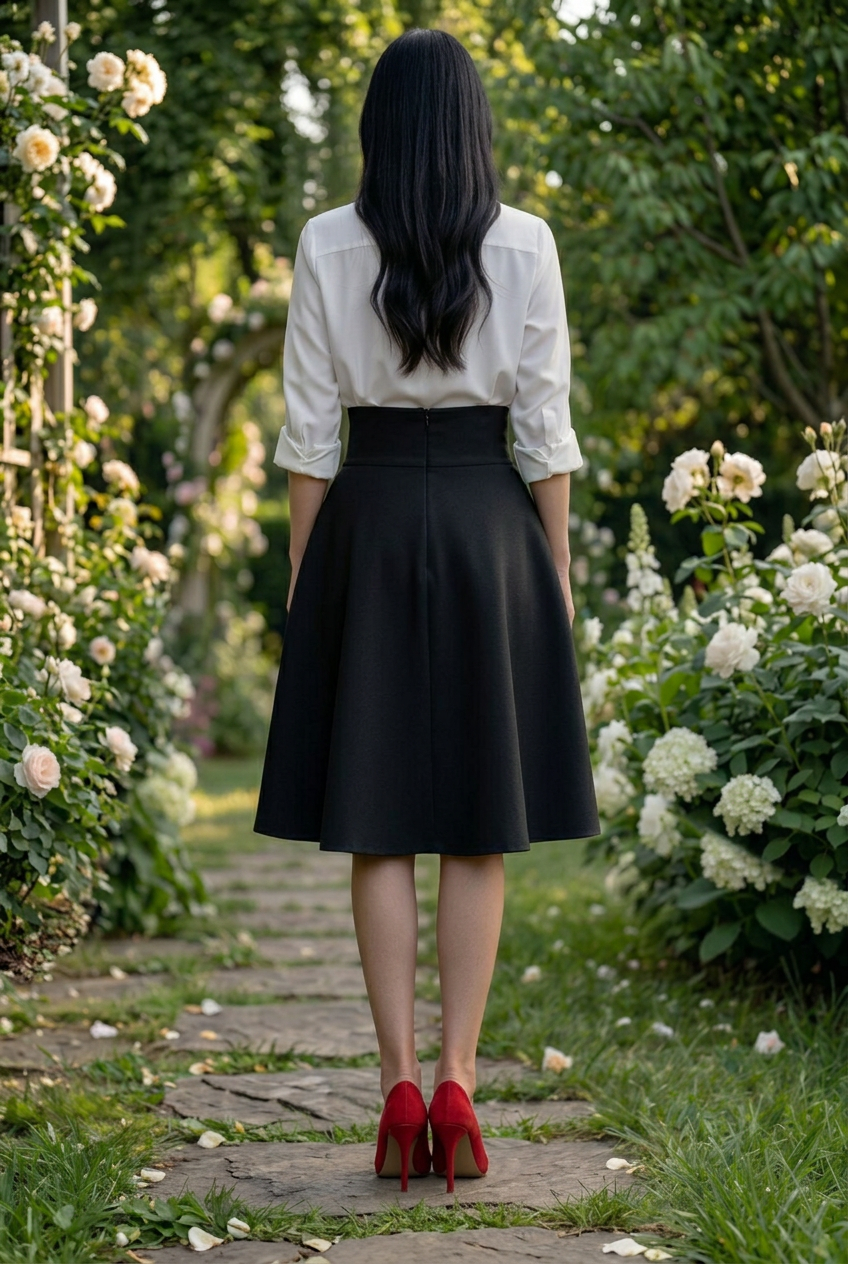 Women's High-Waist Flared A-Line Midi Skirt