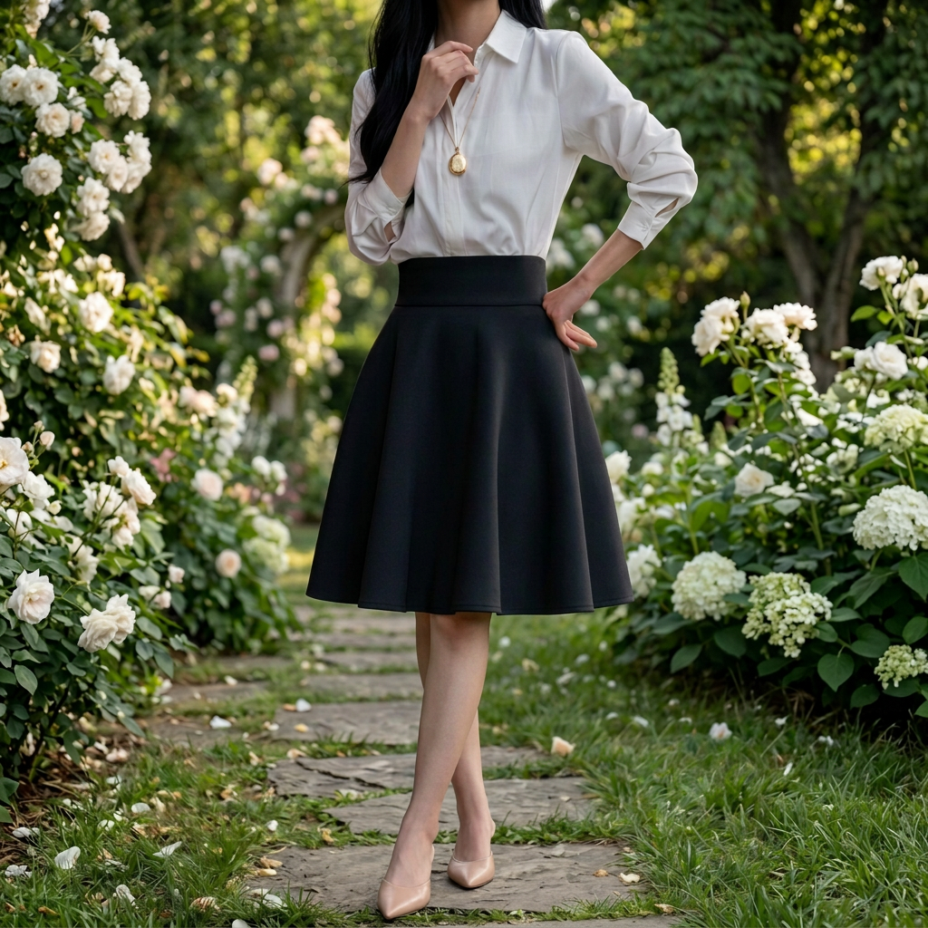 Women's High-Waist Flared A-Line Midi Skirt