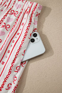 KaleaBoutique Stylish Cute Bow Heart Print Ribbon Decor Short 2pcs Pajama Set - KaleaBoutique.com