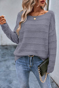 KaleaBoutique Boat Neck Drop Shoulder Pointelle Knit Sweater - KaleaBoutique.com