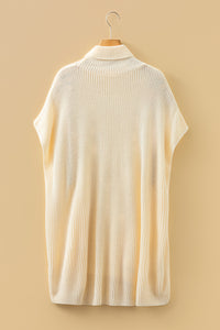 KaleaBoutique Comfortable Plain Knit Casual Turtleneck Short Sleeve Tunic Sweater with Pockets - KaleaBoutique.com