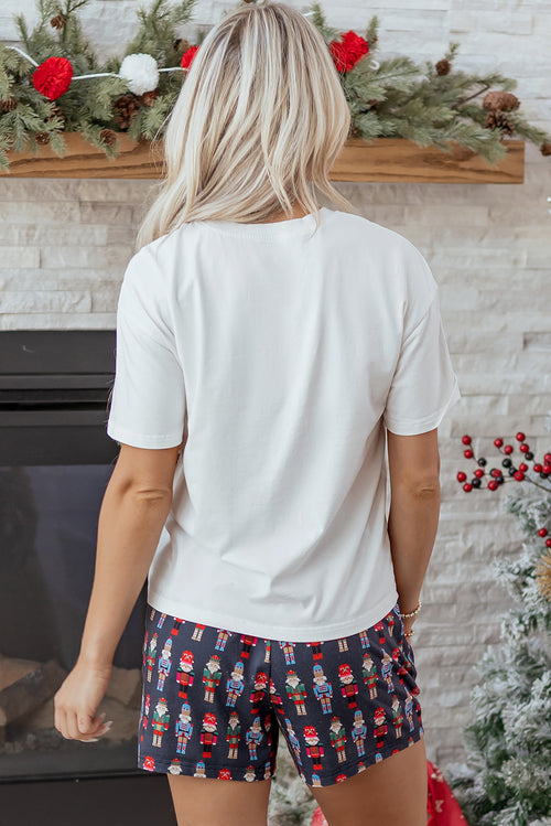 KaleaBoutique Stylish Mama Claus Plaid Letter Tee Nutcracker Shorts 2pcs Lounge Set - KaleaBoutique.com