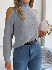 Women's Cold-Shoulder Mock-Neck Pullover Sweater - KaleaBoutique.com