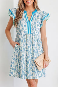 KaleaBoutique Stylish Floral Print Contrast Trim Flutter Sleeve Mini Dress - KaleaBoutique.com
