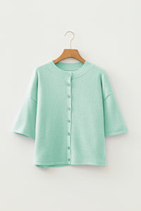 KaleaBoutique Comfortable 3/4 Sleeve Boxy Knit Button Down Sweater Cardigan - KaleaBoutique.com