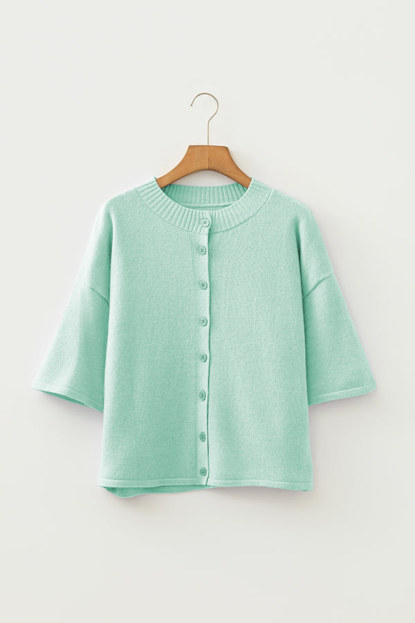 KaleaBoutique Comfortable 3/4 Sleeve Boxy Knit Button Down Sweater Cardigan - KaleaBoutique.com