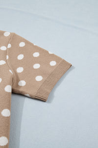 KaleaBoutique Comfortable Polka Dot Short Sleeve Button Down Sweater Cardigan - KaleaBoutique.com