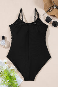 KaleaBoutique Beaded Spaghetti Straps Ruched Overlapped Colorblock One Piece Swimsuit - KaleaBoutique.com