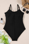 KaleaBoutique Beaded Spaghetti Straps Ruched Overlapped Colorblock One Piece Swimsuit - KaleaBoutique.com