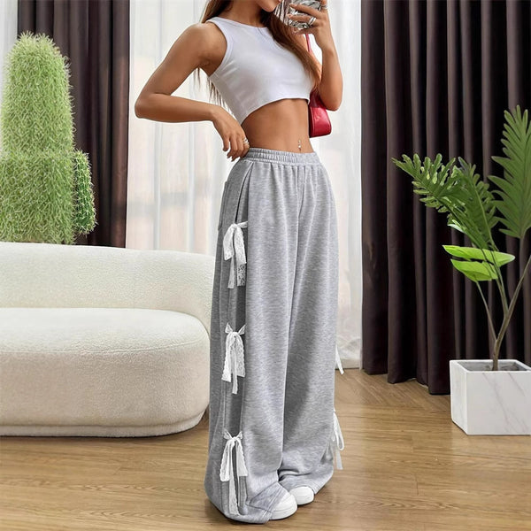 European And American Fashion Street Fashion Bow Lace Stitching Personality Wide Leg Pants - KaleaBoutique.com