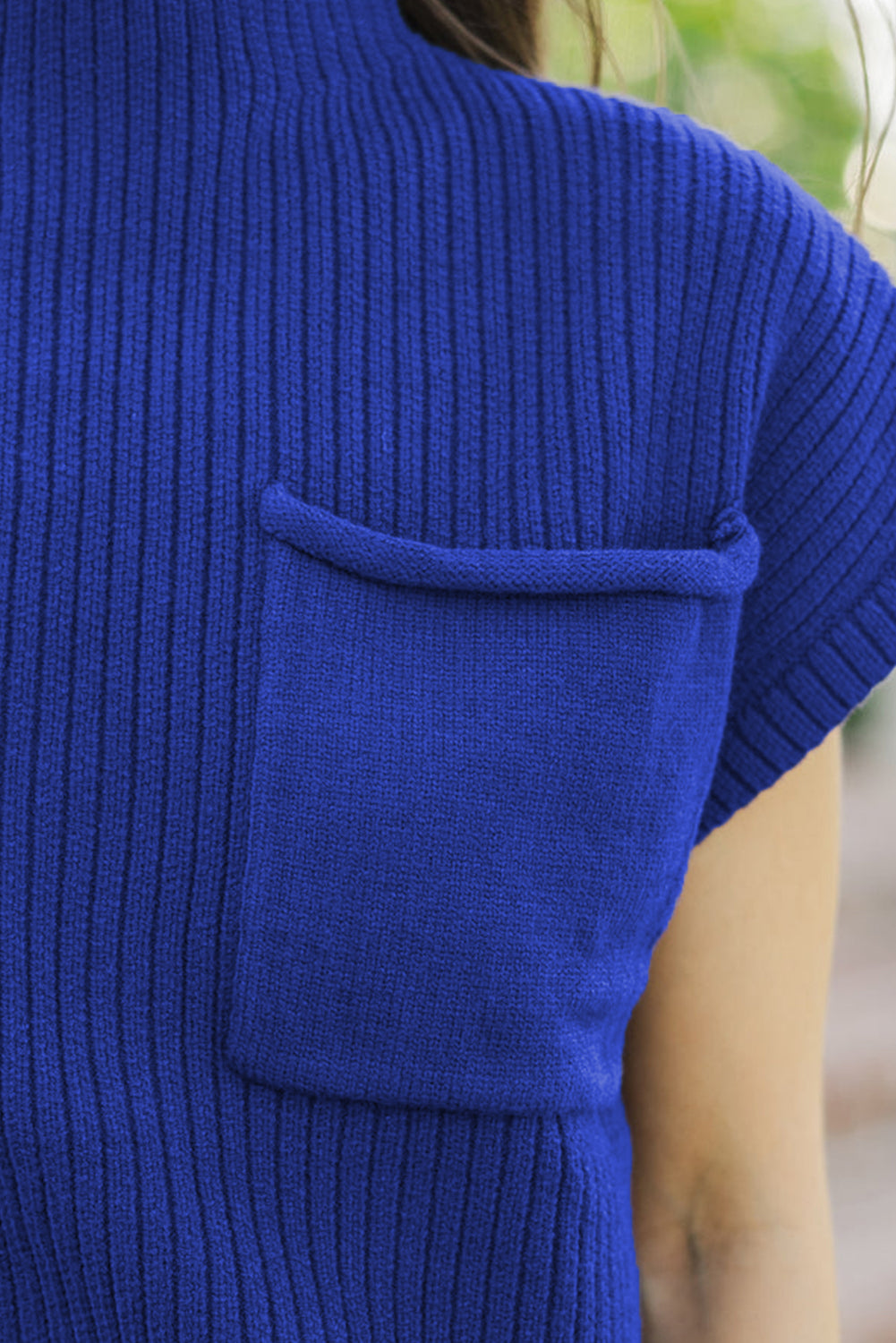KaleaBoutique Comfortable Patch Pocket Ribbed Knit Short Sleeve Sweater - KaleaBoutique.com