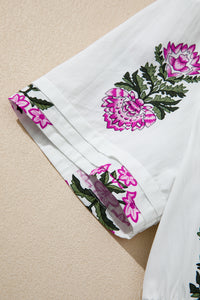 KaleaBoutique Stylish Floral Print Split Neck Shirred High Waist Ruffle Hem Maxi Dress - KaleaBoutique.com
