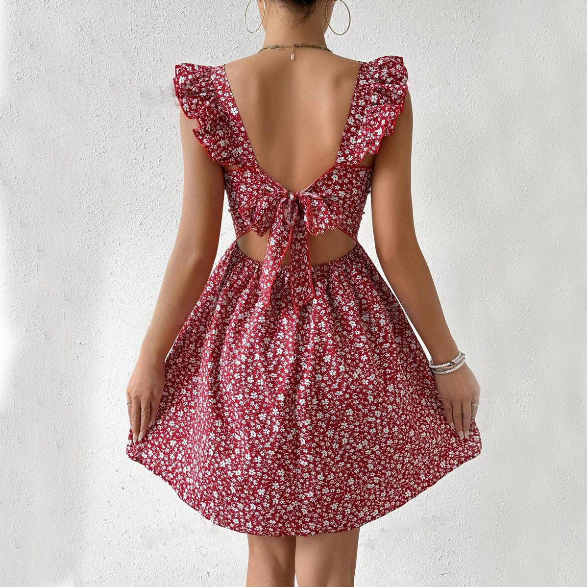 Women's Square-Neck Ruffle-Strap A-Line Mini Dress - KaleaBoutique.com