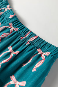 KaleaBoutique Stylish Ribbon Bow Print Silky Long Sleeve Shirt and Shorts 2pcs Pajama Set - KaleaBoutique.com