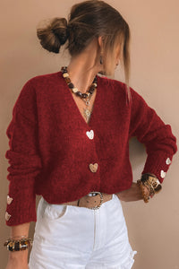 KaleaBoutique Comfortable Heart Metal Button V Neck Cardigan Sweater - KaleaBoutique.com