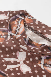 KaleaBoutique Stylish Polka Dot Bow Football Print Long Sleeve Mesh Top - KaleaBoutique.com