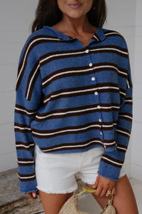 KaleaBoutique Comfortable Striped Drop Shoulder Button Cardigan - KaleaBoutique.com