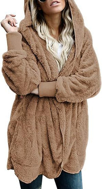 Women's Hooded Plush-Texture Longline Coat - KaleaBoutique.com