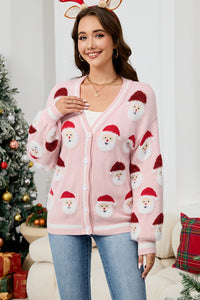 KaleaBoutique Stylish Christmas Santa Claus Pattern Button V Neck Sweater Cardigan - KaleaBoutique.com