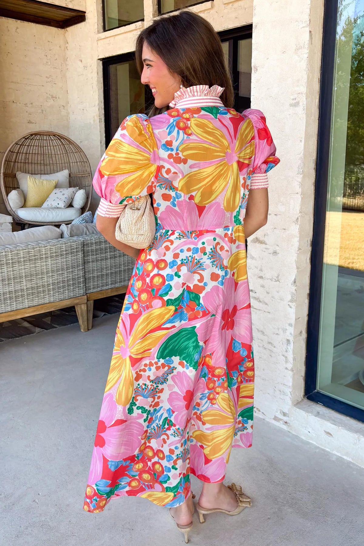 KaleaBoutique Stylish Floral Print Striped Trim Button Down Short Sleeve Vacation Dress - KaleaBoutique.com