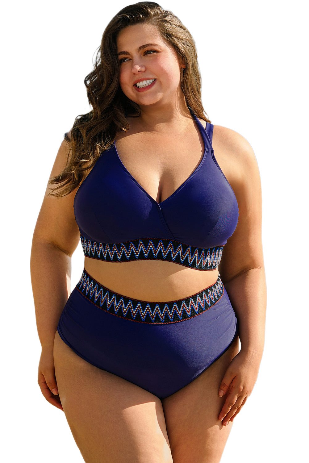 KaleaBoutique Stylish Embroidered Trim Wrap Tie Knot Plus Size High Waisted Bikini